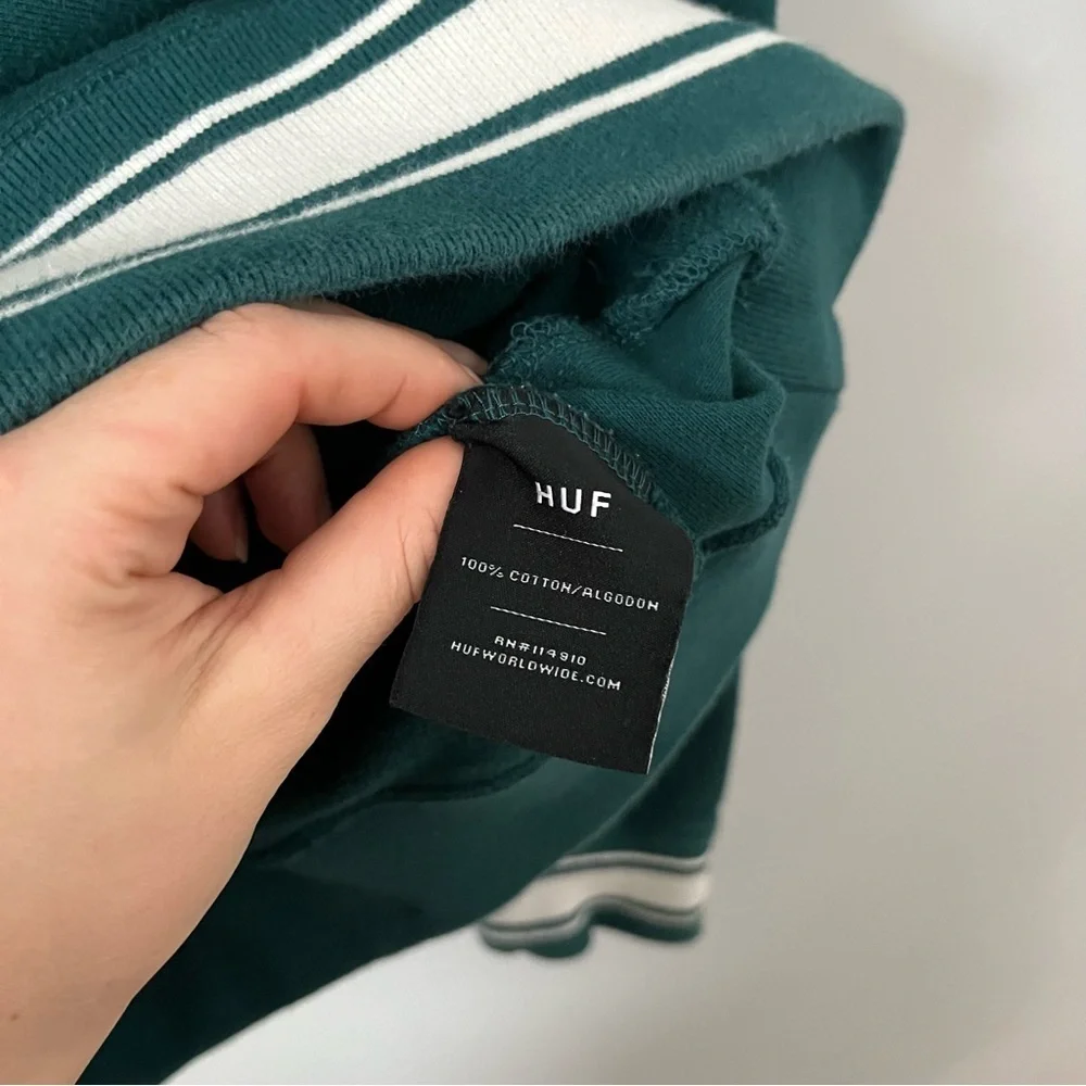 HUF Worldwide Relay French Terry Jade Green Quarter Zip Pullover Hoodie Size S - Picture 10 of 16